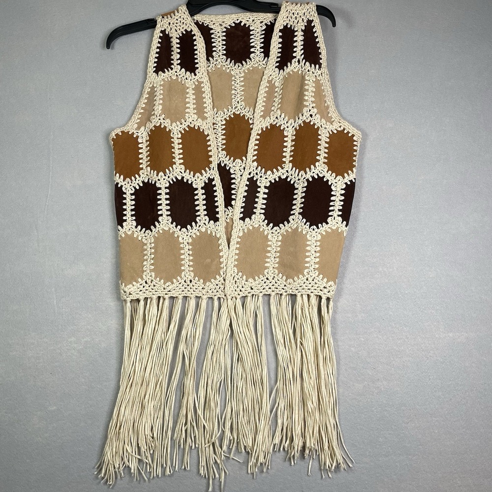 Joe Browns Gilet Waistcoat One Size Faux Suede Crochet Tassel Fringe Boho Hippie